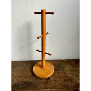 Vintage Rustic Wooden Mug Tree | Wooden Coffee Mug Rack | Jewelry Holder